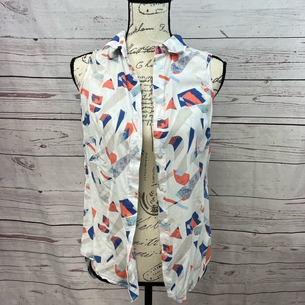 Tribal Jeans Womens XS Sleeveless Button Down Rayon Abstract Geometric Top 5302O